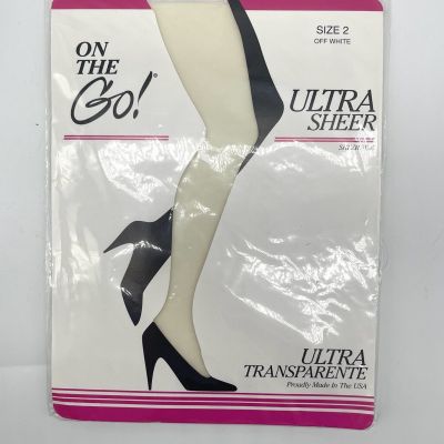 NEW Off White On The Go Pantyhose Size 2 Ultra Sheer Invisible Sheer Toe USA Vtg